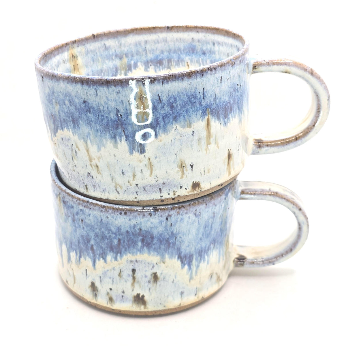 Handmade Ceramic 14oz Cappuccino Mug. Blue & Cream Speckled Glaze. Speckled Stoneware Pottery.