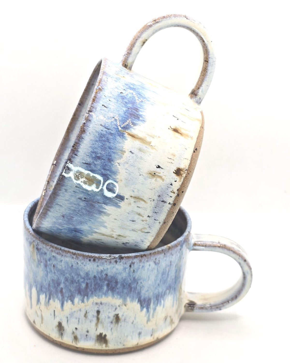 Handmade Ceramic 14oz Cappuccino Mug. Blue & Cream Speckled Glaze. Speckled Stoneware Pottery.