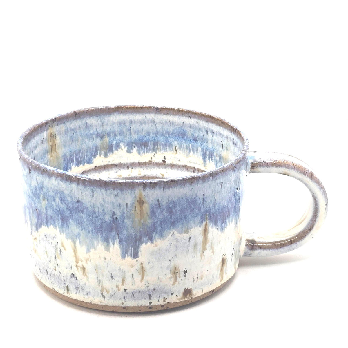 Handmade Ceramic 14oz Cappuccino Mug. Blue & Cream Speckled Glaze. Speckled Stoneware Pottery.