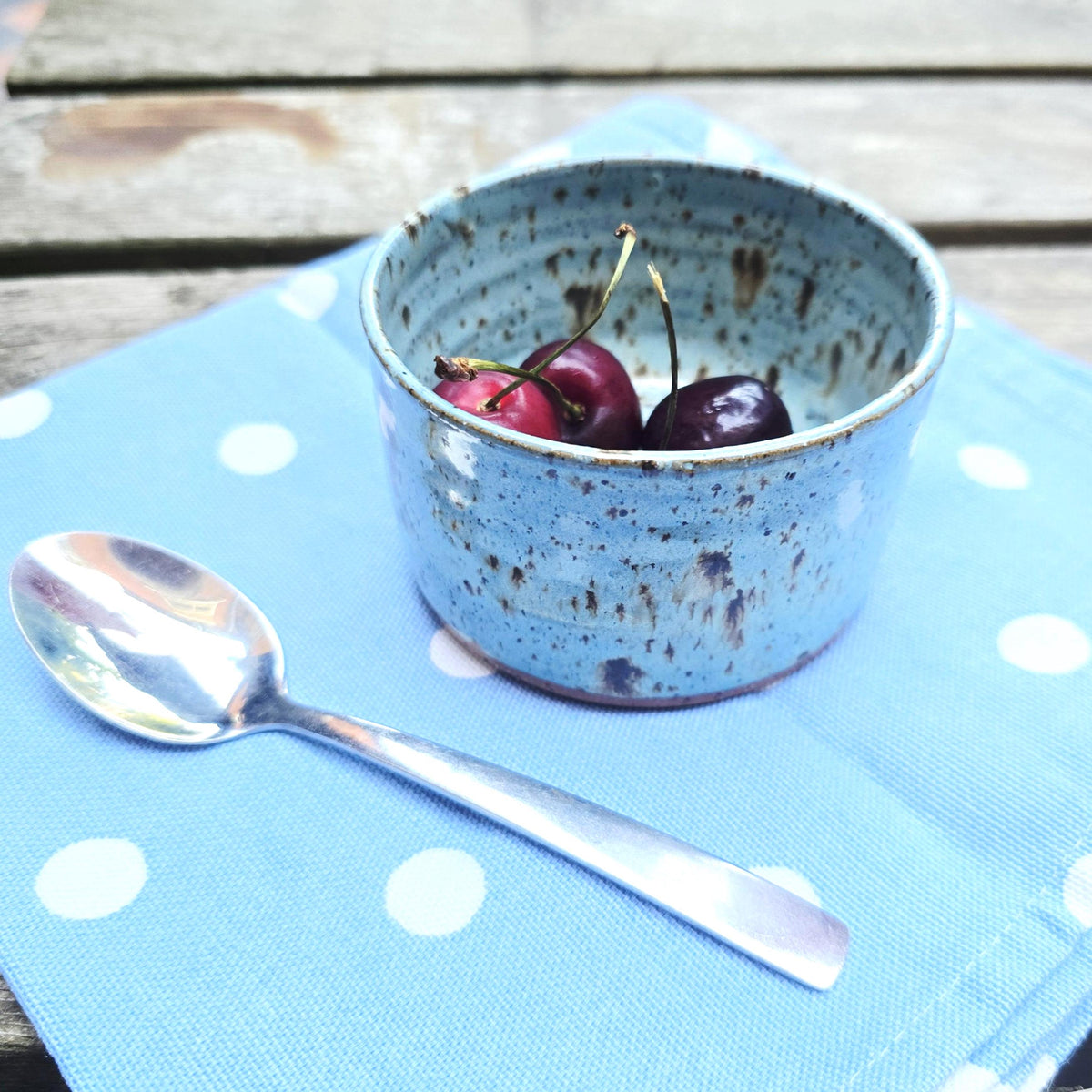 Handmade Ceramic Ramekin Dish Blue Speckled Glaze, Toasty Stoneware Pottery (5cm)