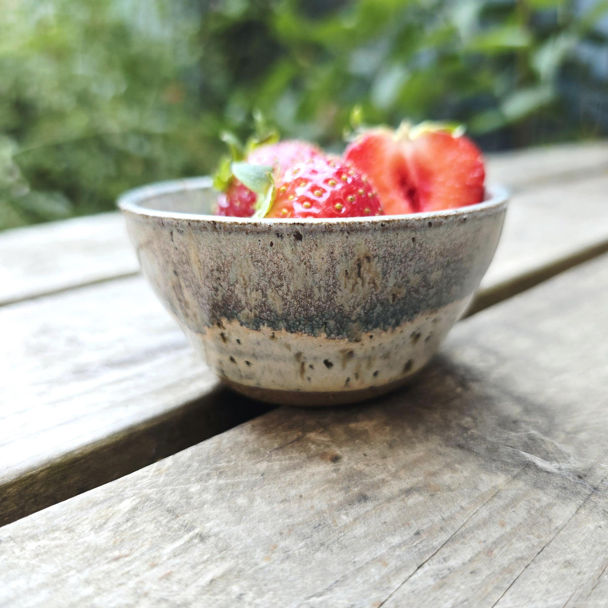 Handmade Ceramic Condiment Bowl / Trinket Dish, Cream & Sage Green Glaze, Toasty Stoneware Pottery