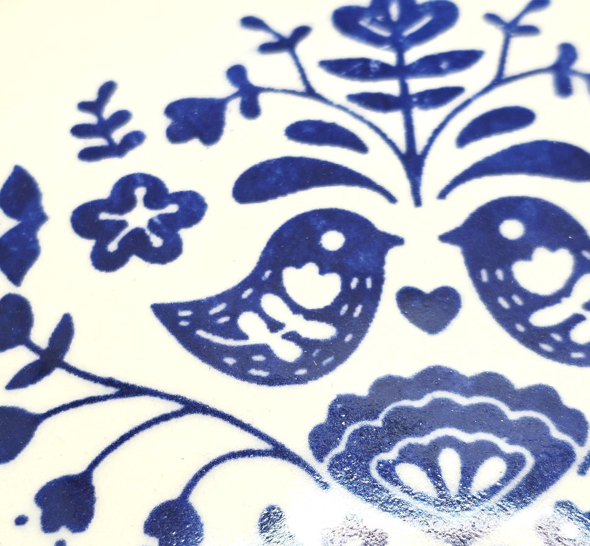 Handmade Ceramic Folk Design Trinket Dish, Blue & Cream Glaze, Stoneware Pottery