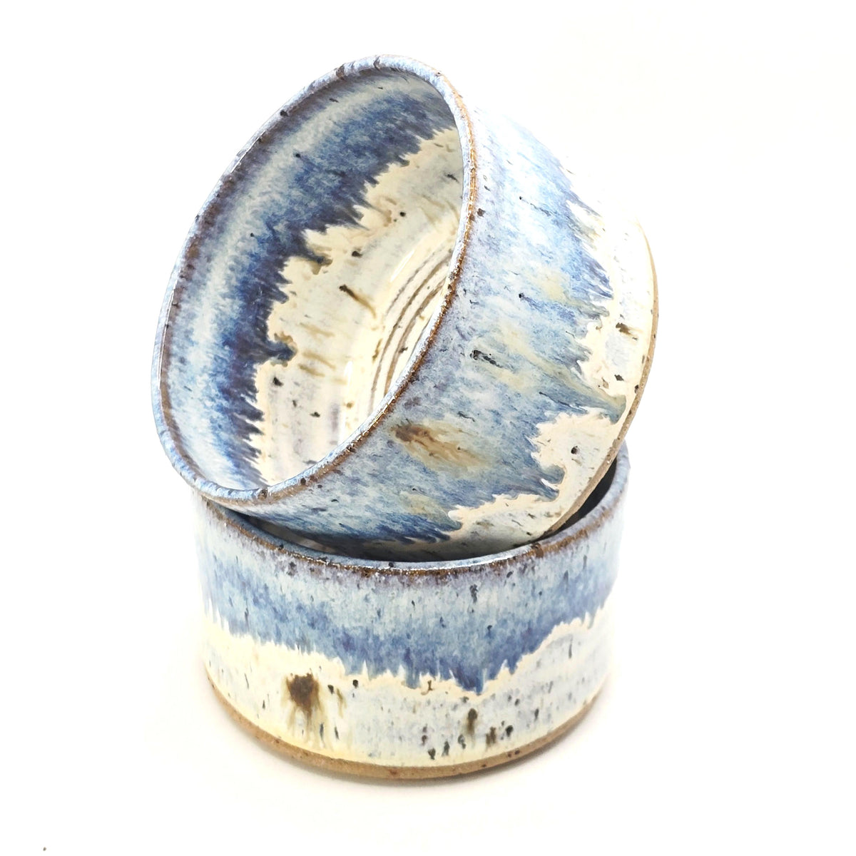 Handmade Ceramic Ramekin Dish Speckled Cream & Blue Glaze, Toasty Stoneware Pottery (5cm)