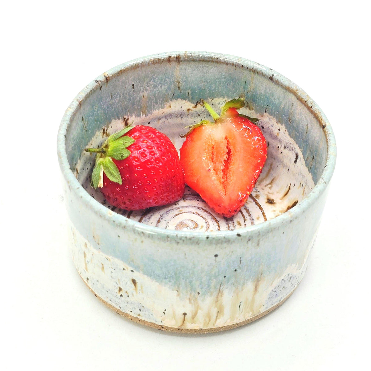 Handmade Ceramic Ramekin Dish Speckled Cream & Sage Green Glaze, Toasty Stoneware Pottery (5cm)