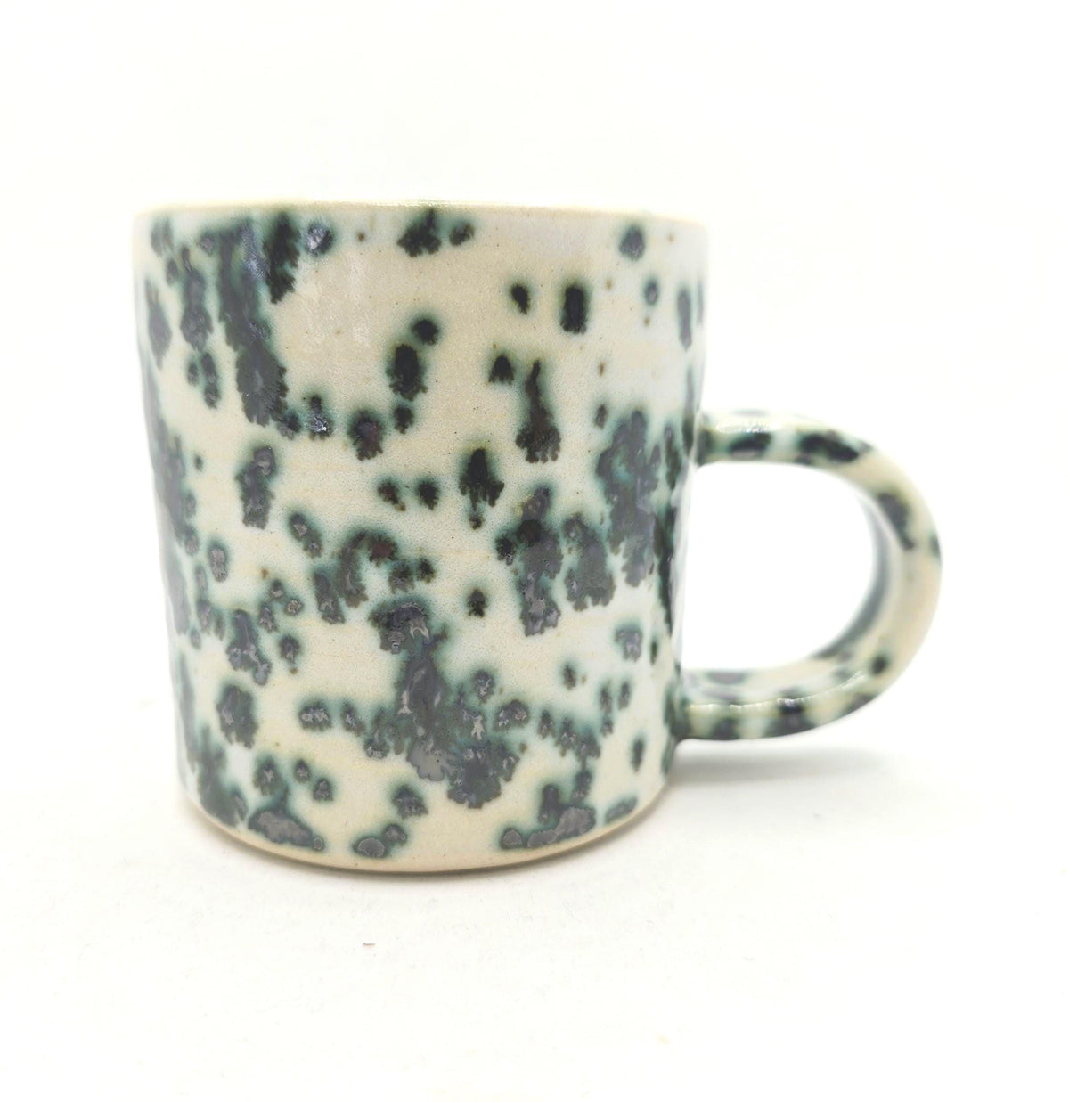 Handmade Ceramic 6oz Flat White / Cortado Coffee Mug. Cream & Green Speckled Glaze, Stoneware Pottery