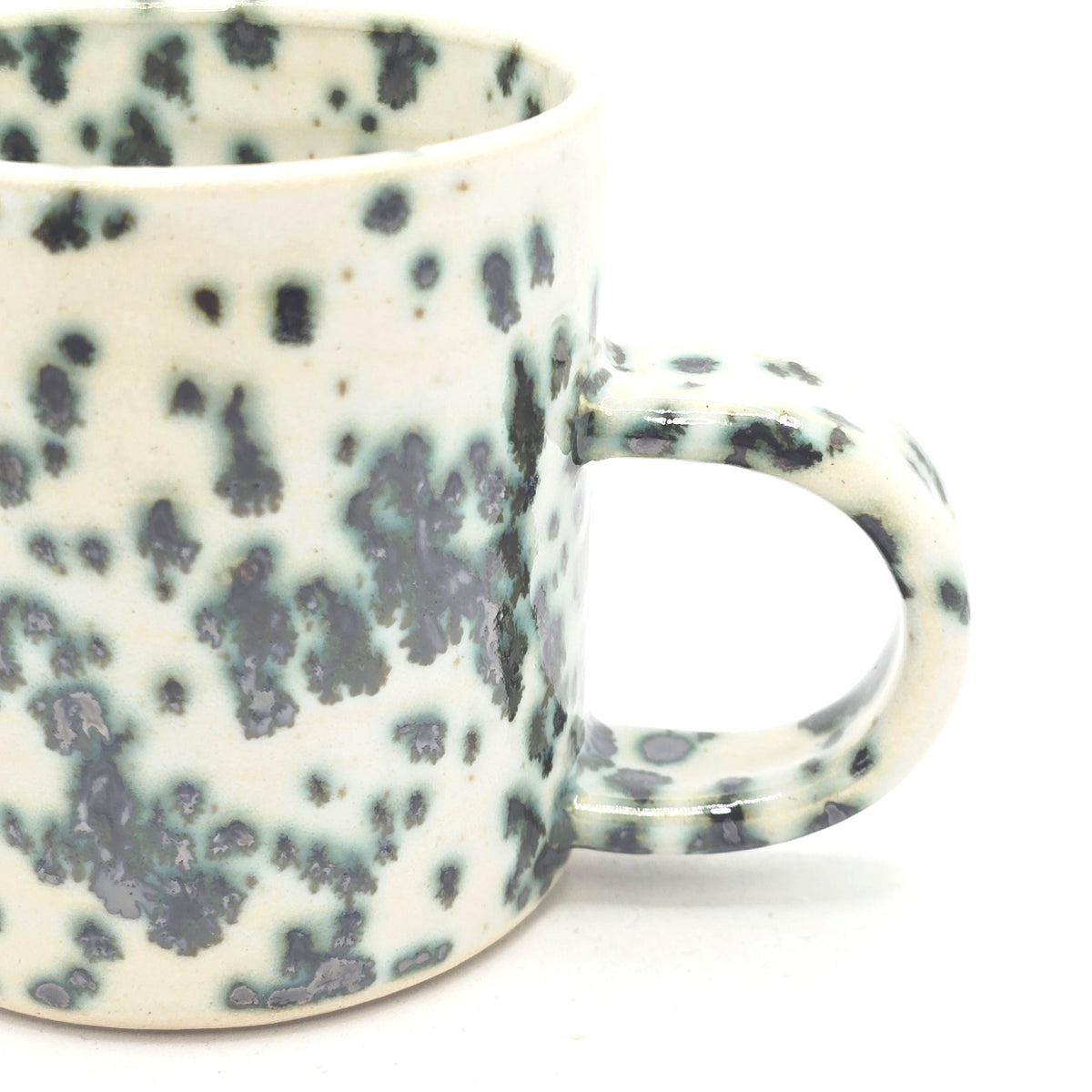 Handmade Ceramic 6oz Flat White / Cortado Coffee Mug. Cream & Green Speckled Glaze, Stoneware Pottery