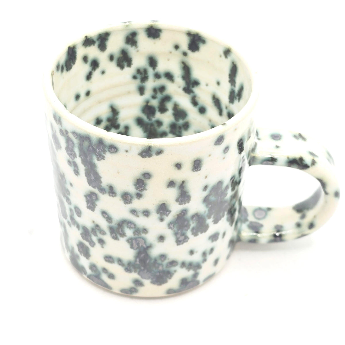 Handmade Ceramic 6oz Flat White / Cortado Coffee Mug. Cream & Green Speckled Glaze, Stoneware Pottery