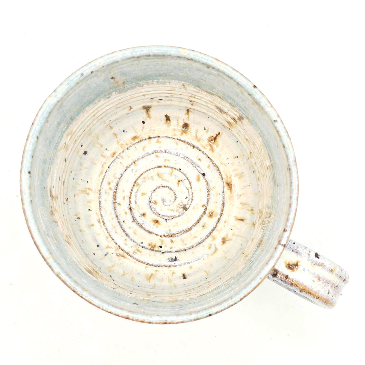 Handmade Ceramic 12oz Coffee Mug, Speckled Cream & Sage Green Glaze, Toasty Stoneware Pottery