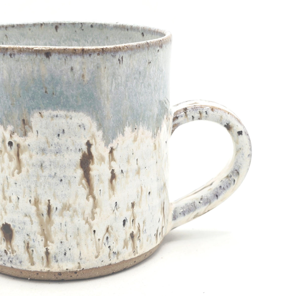 Handmade Ceramic 12oz Coffee Mug, Speckled Cream & Sage Green Glaze, Toasty Stoneware Pottery
