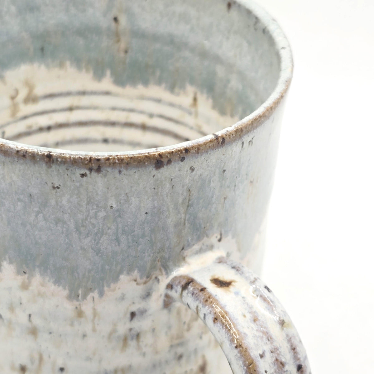 Handmade Ceramic 12oz Coffee Mug, Speckled Cream & Sage Green Glaze, Toasty Stoneware Pottery