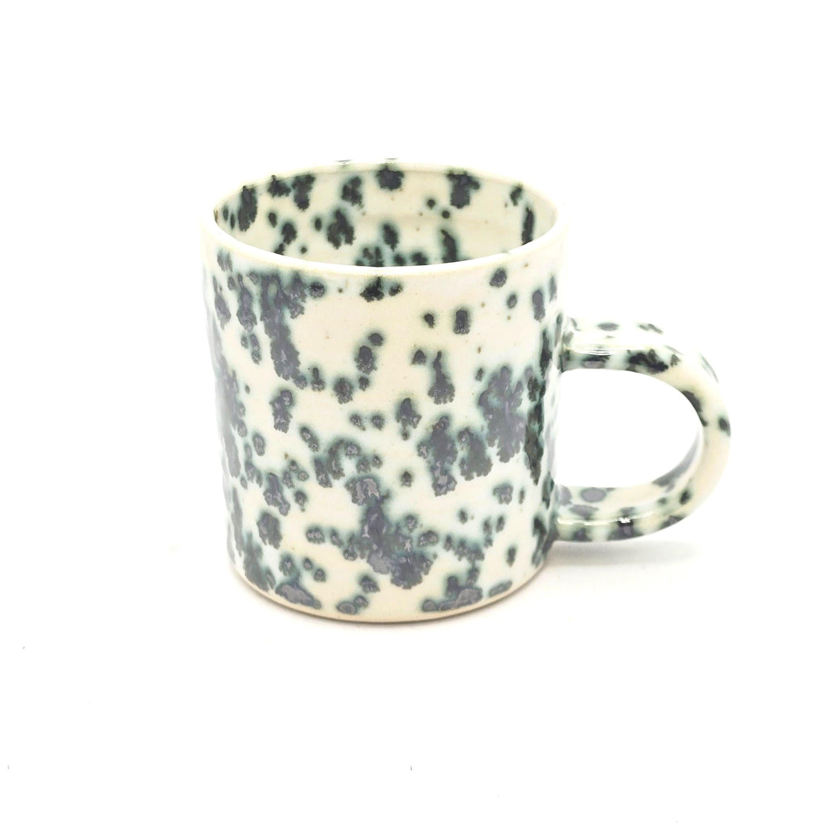 Handmade Ceramic 6oz Flat White / Cortado Coffee Mug. Cream & Green Speckled Glaze, Stoneware Pottery