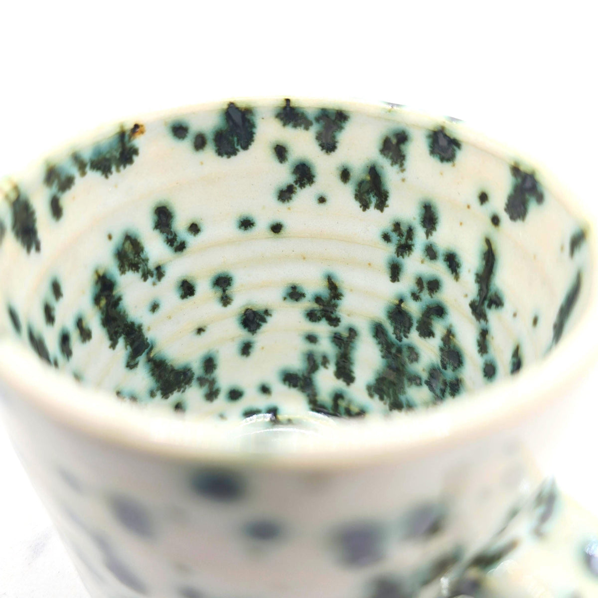 Handmade Ceramic 6oz Flat White / Cortado Coffee Mug. Cream & Green Speckled Glaze, Stoneware Pottery