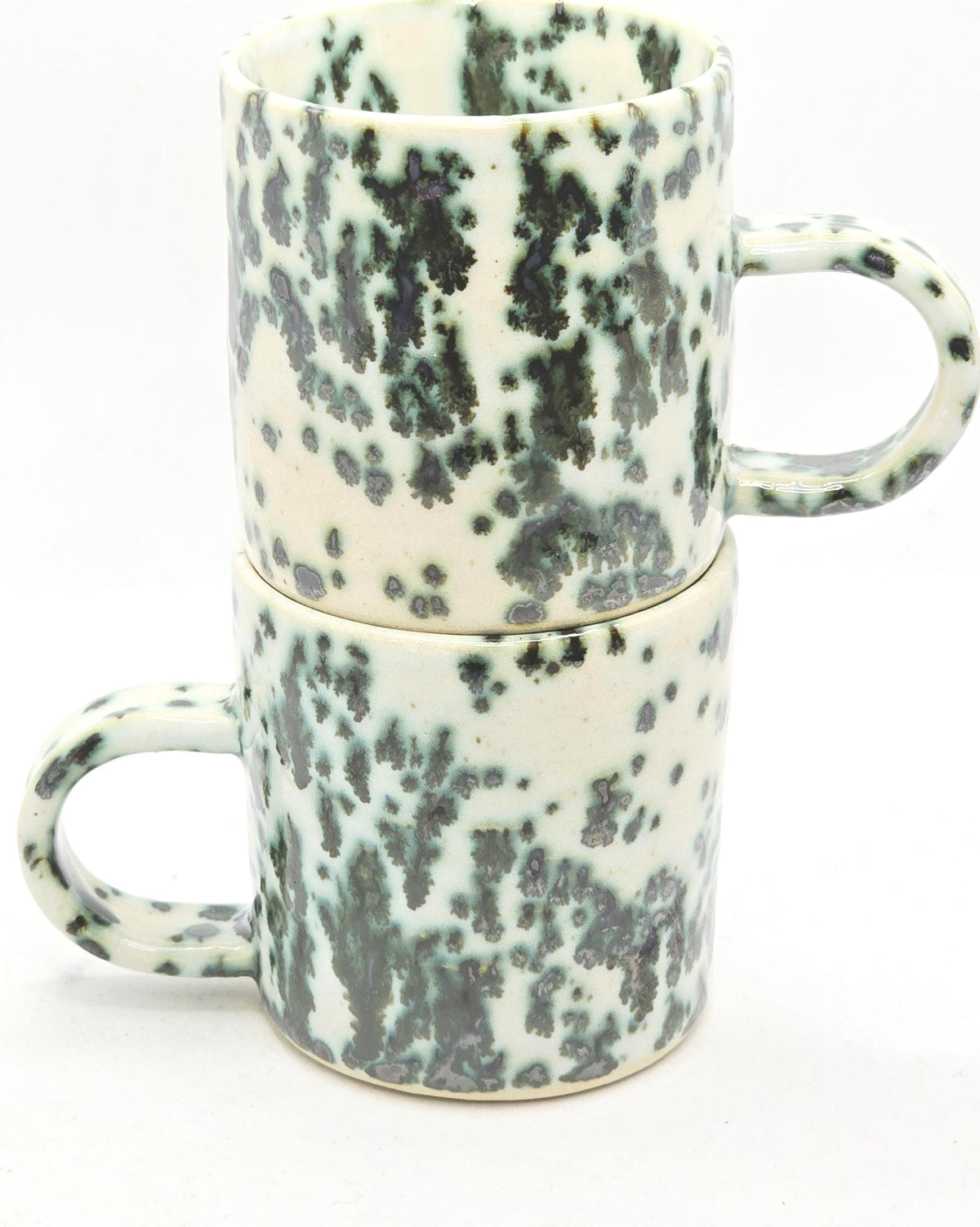 Handmade Ceramic 6oz Flat White / Cortado Coffee Mug. Cream & Green Speckled Glaze, Stoneware Pottery