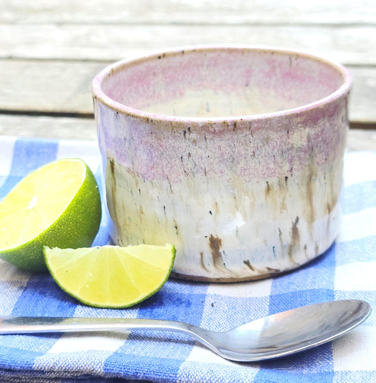 Handmade Ceramic Ramekin Dish Speckled Cream & Pink Glaze, Toasty Stoneware Pottery