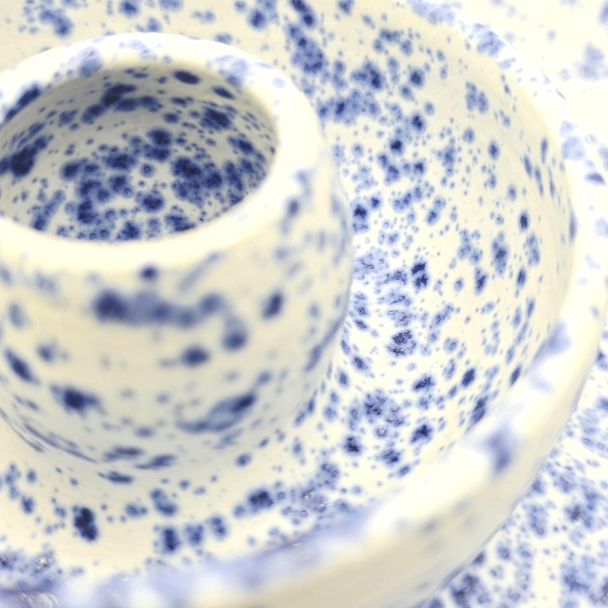 Handmade Ceramic Large Olive Dish / Bowl - Splatter Blue & Cream Glaze. Stoneware Pottery