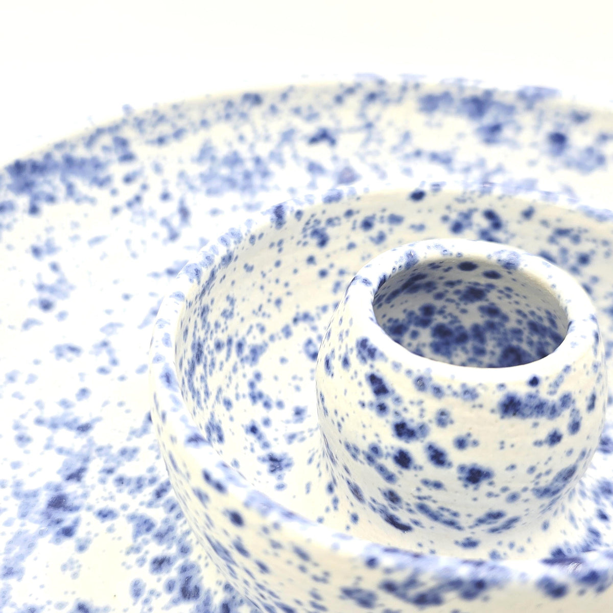 Handmade Ceramic Large Olive Dish / Bowl - Splatter Blue & Cream Glaze. Stoneware Pottery