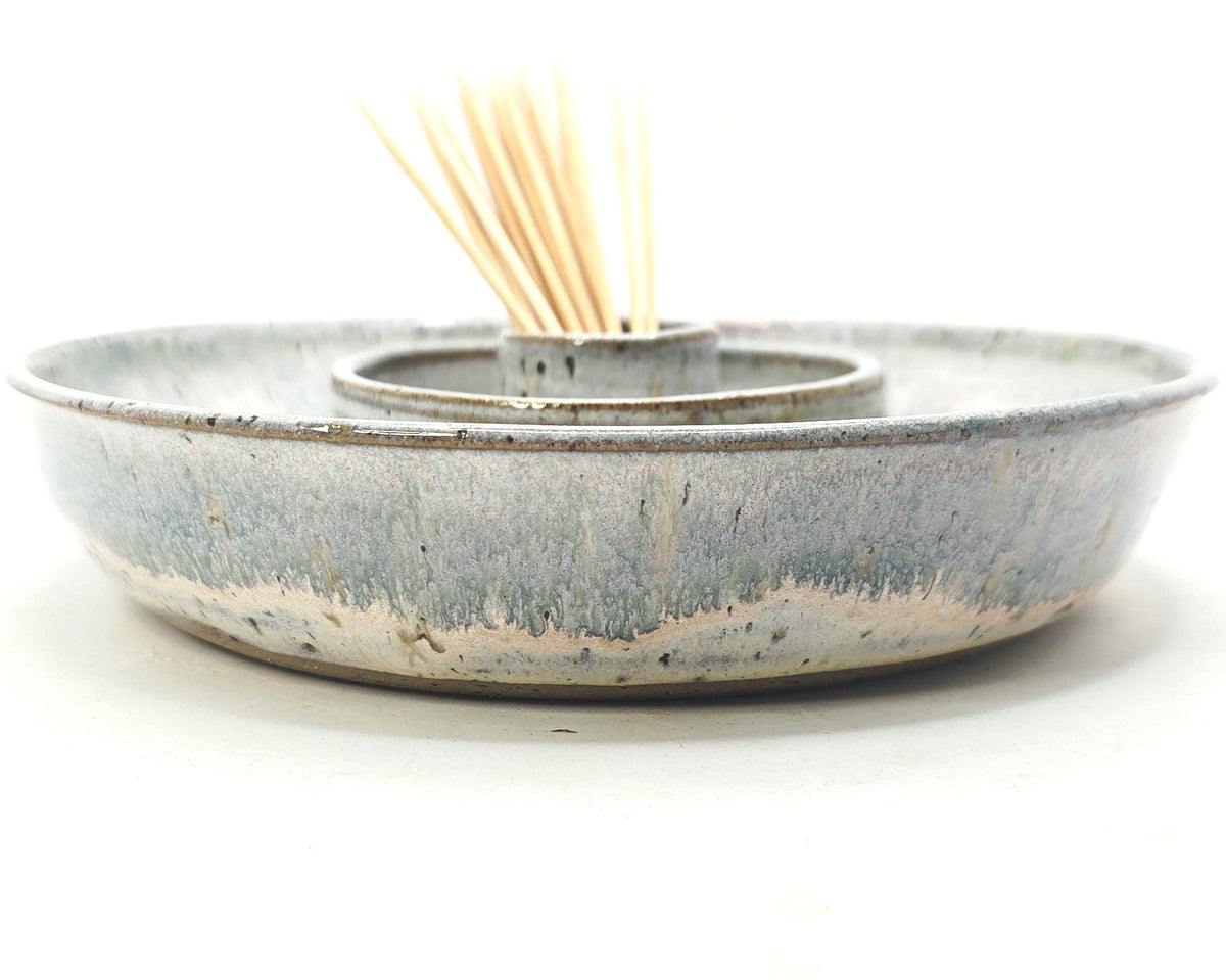 Handmade Ceramic Large Olive Dish / Bowl, Sage Green & Cream Glaze, Stoneware Pottery