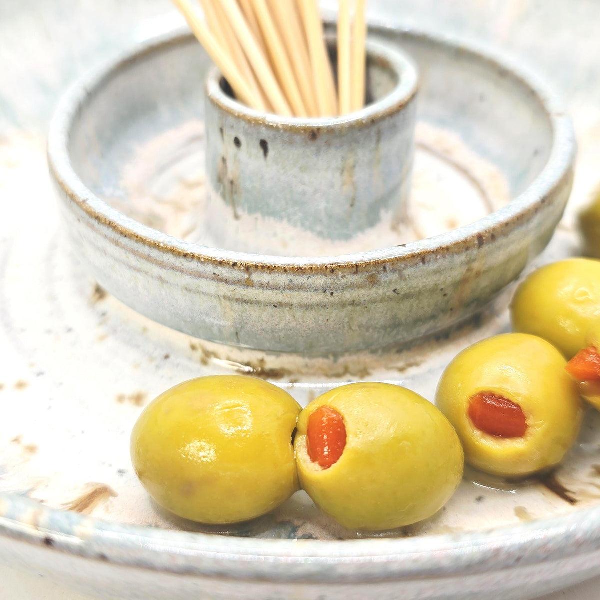Handmade Ceramic Large Olive Dish / Bowl, Sage Green & Cream Glaze, Stoneware Pottery