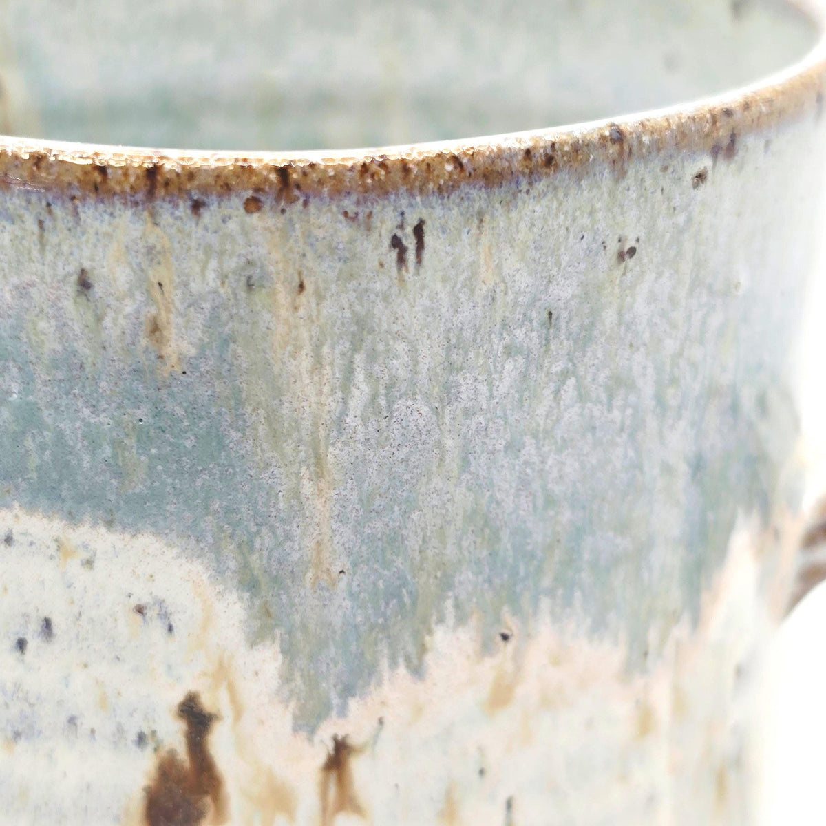 Handmade Ceramic 12oz Coffee Mug, Speckled Cream & Sage Green Glaze, Toasty Stoneware Pottery