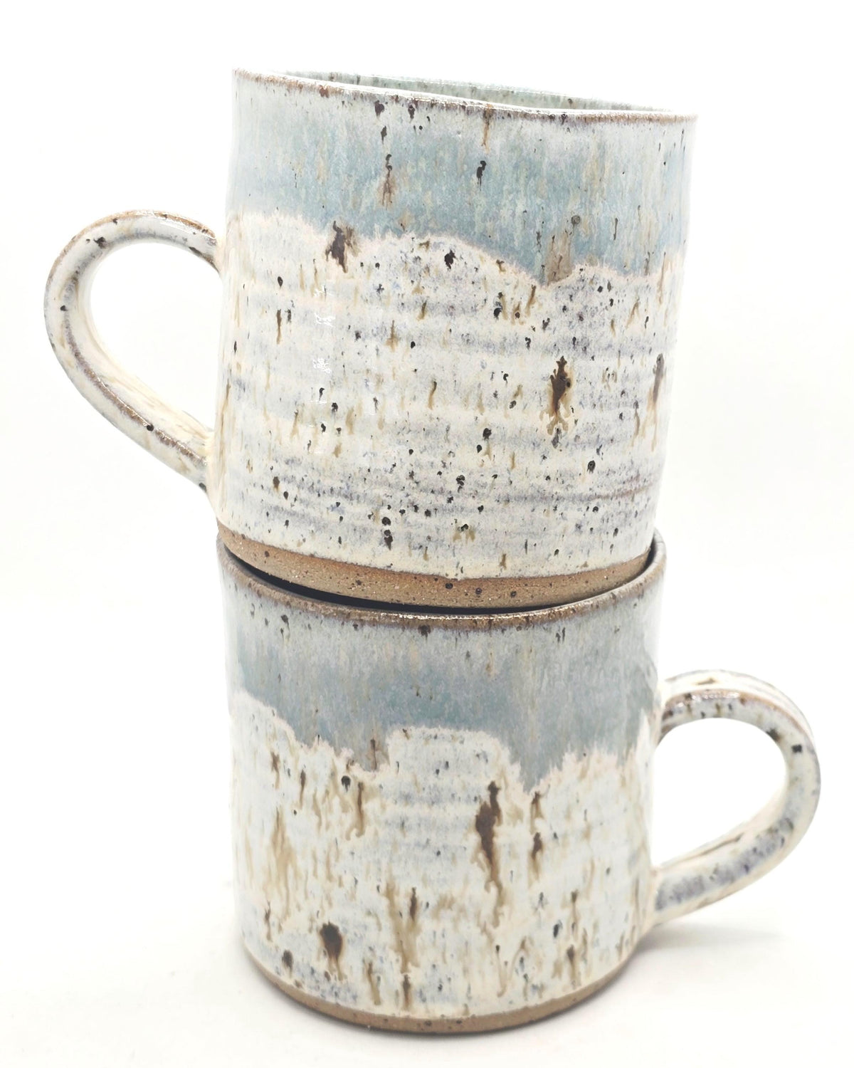 Handmade Ceramic 12oz Coffee Mug, Speckled Cream & Sage Green Glaze, Toasty Stoneware Pottery