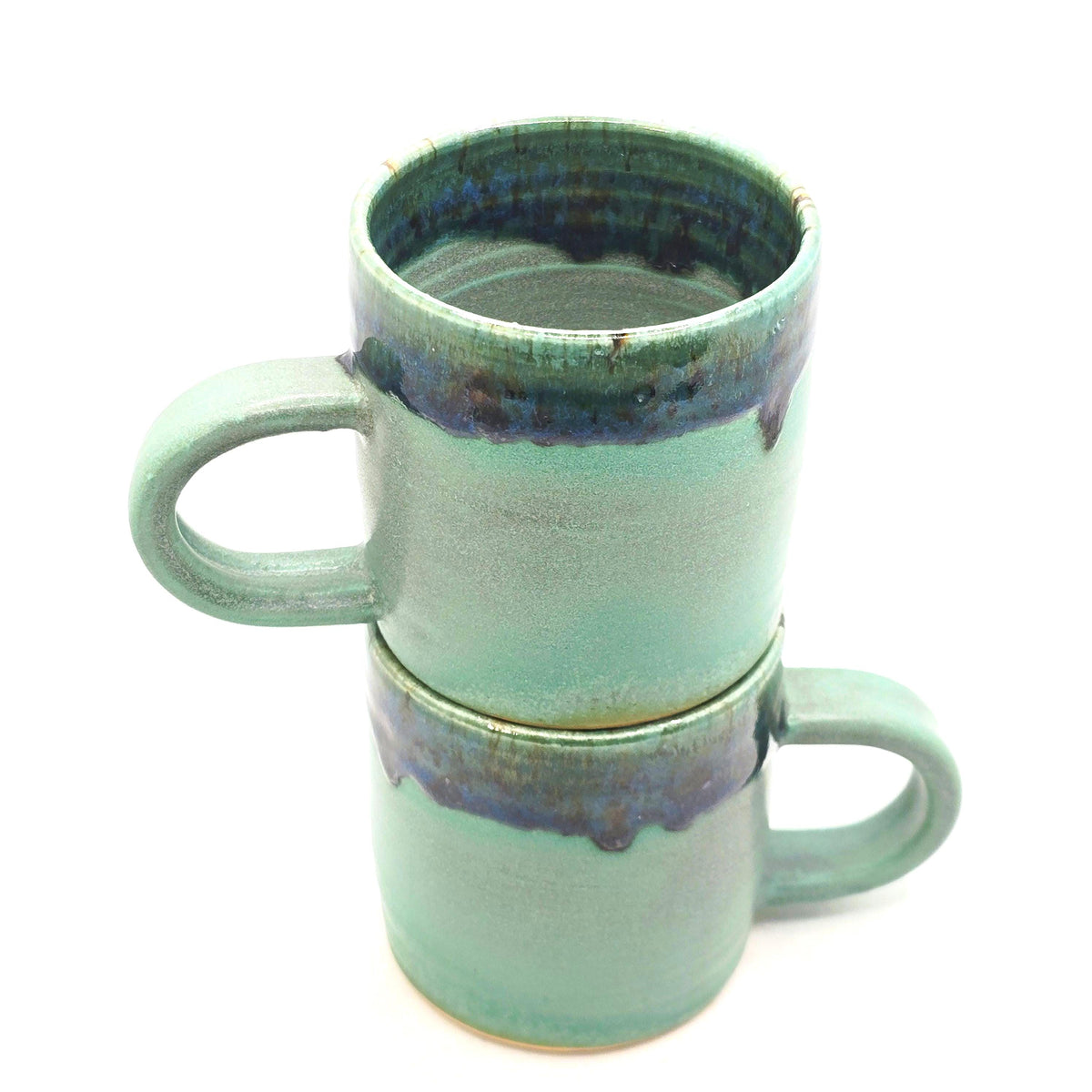 Handmade Ceramic 6oz Flat White / Cortado Mug, Verdigris Green Glaze, Stoneware Pottery