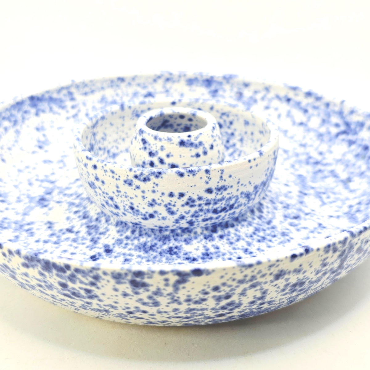 Handmade Ceramic Large Olive Dish / Bowl - Splatter Blue & Cream Glaze. Stoneware Pottery