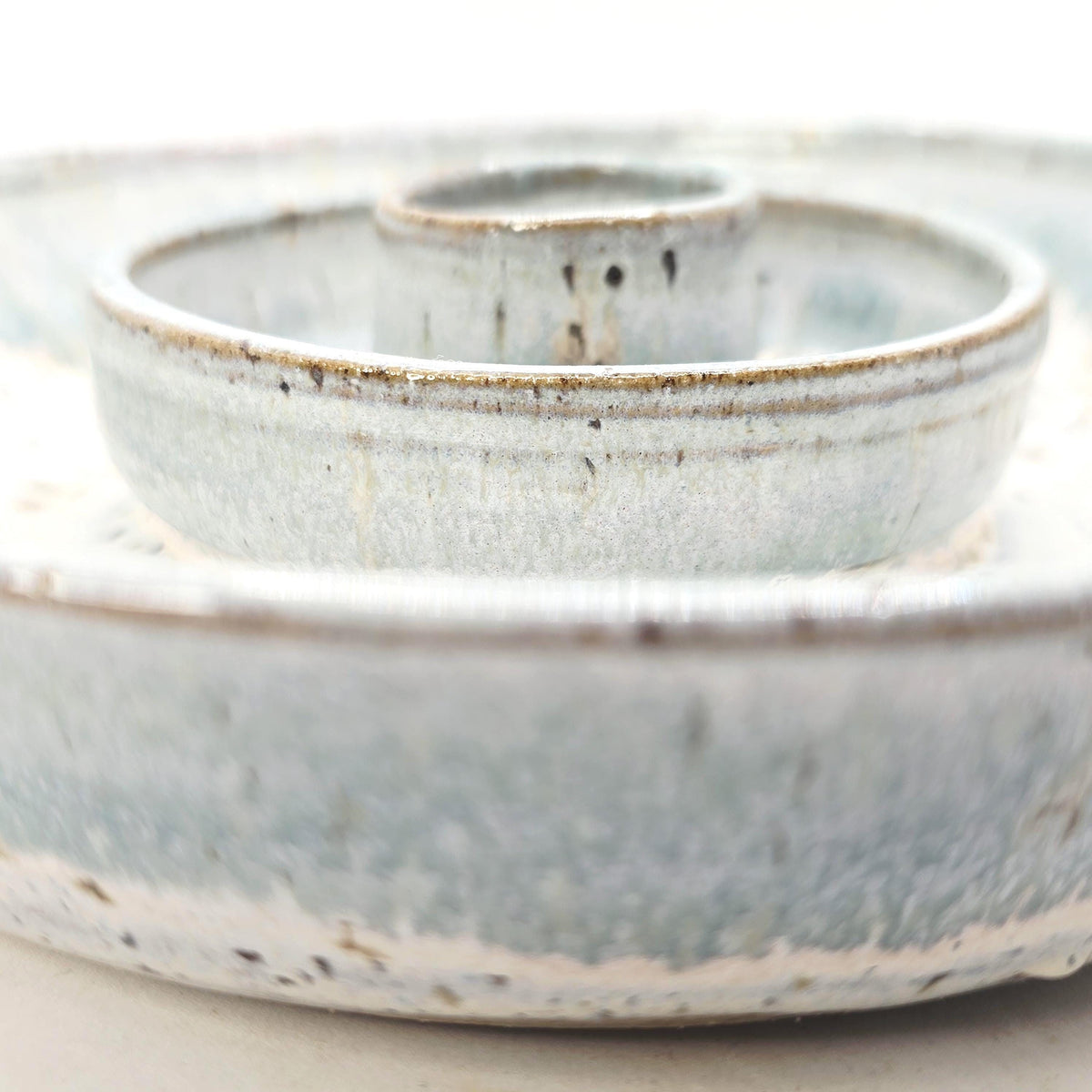 Handmade Ceramic Large Olive Dish / Bowl, Sage Green & Cream Glaze, Stoneware Pottery