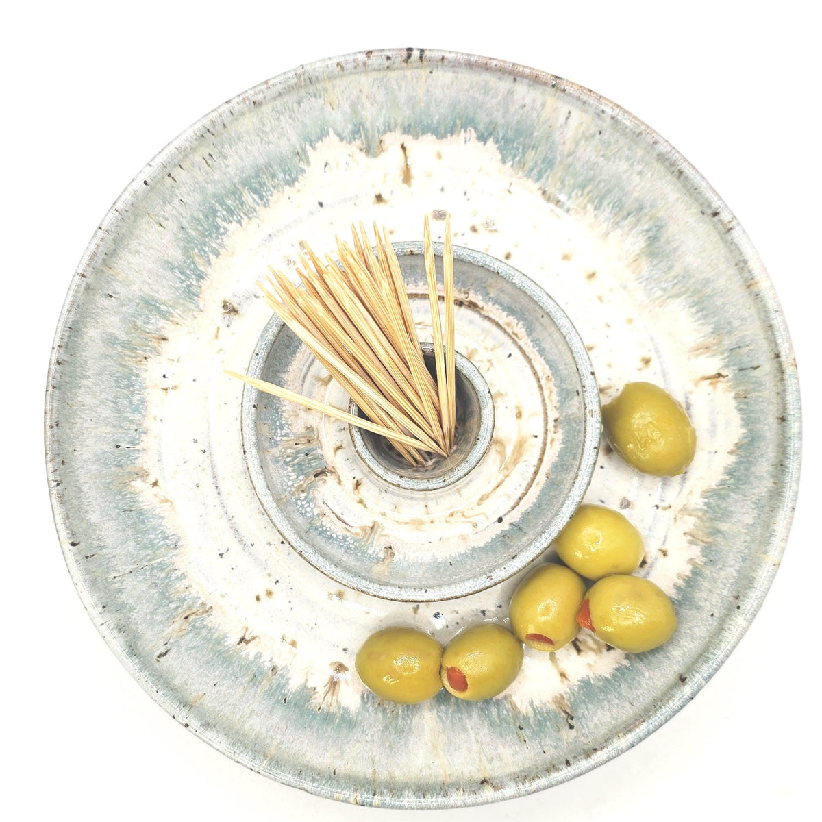 Handmade Ceramic Large Olive Dish / Bowl, Sage Green & Cream Glaze, Stoneware Pottery