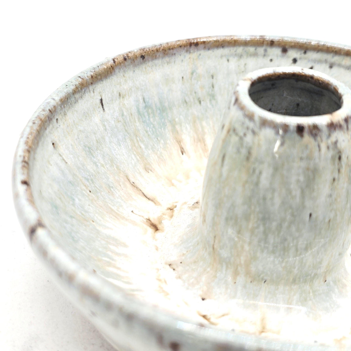 Handmade Stoneware Single Serving Olive Dish / Bowl, Speckled Cream & Sage Green Glaze, Toasty Stoneware.