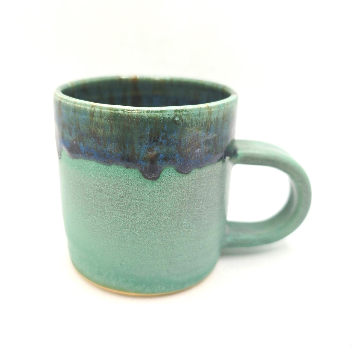 Handmade Ceramic 6oz Flat White / Cortado Mug, Verdigris Green Glaze, Stoneware Pottery