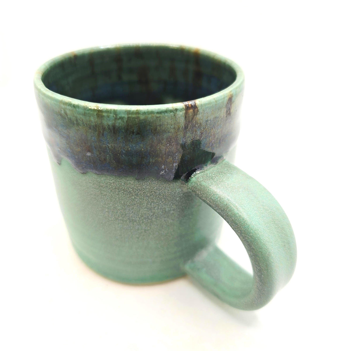 Handmade Ceramic 6oz Flat White / Cortado Mug, Verdigris Green Glaze, Stoneware Pottery