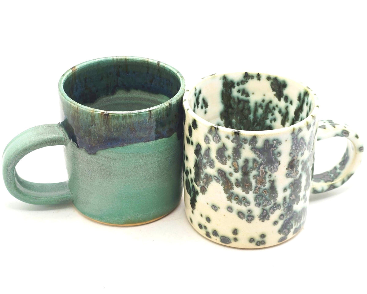 Handmade Ceramic 6oz Flat White / Cortado Mug, Verdigris Green Glaze, Stoneware Pottery