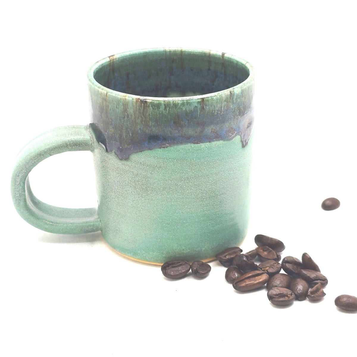 Handmade Ceramic 6oz Flat White / Cortado Mug, Verdigris Green Glaze, Stoneware Pottery