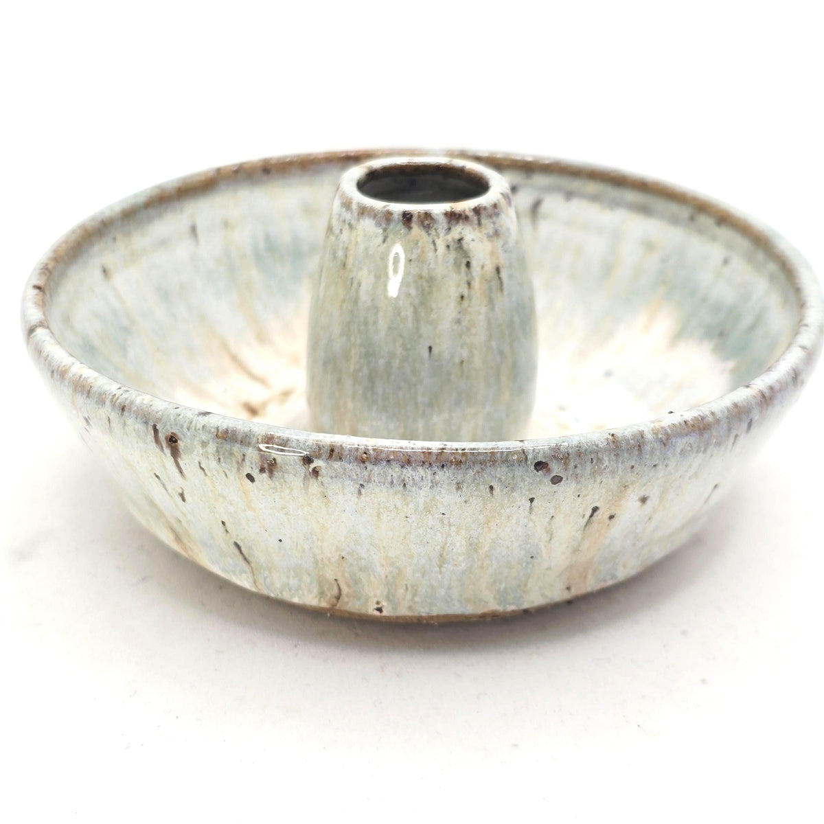 Handmade Stoneware Single Serving Olive Dish / Bowl, Speckled Cream & Sage Green Glaze, Toasty Stoneware.