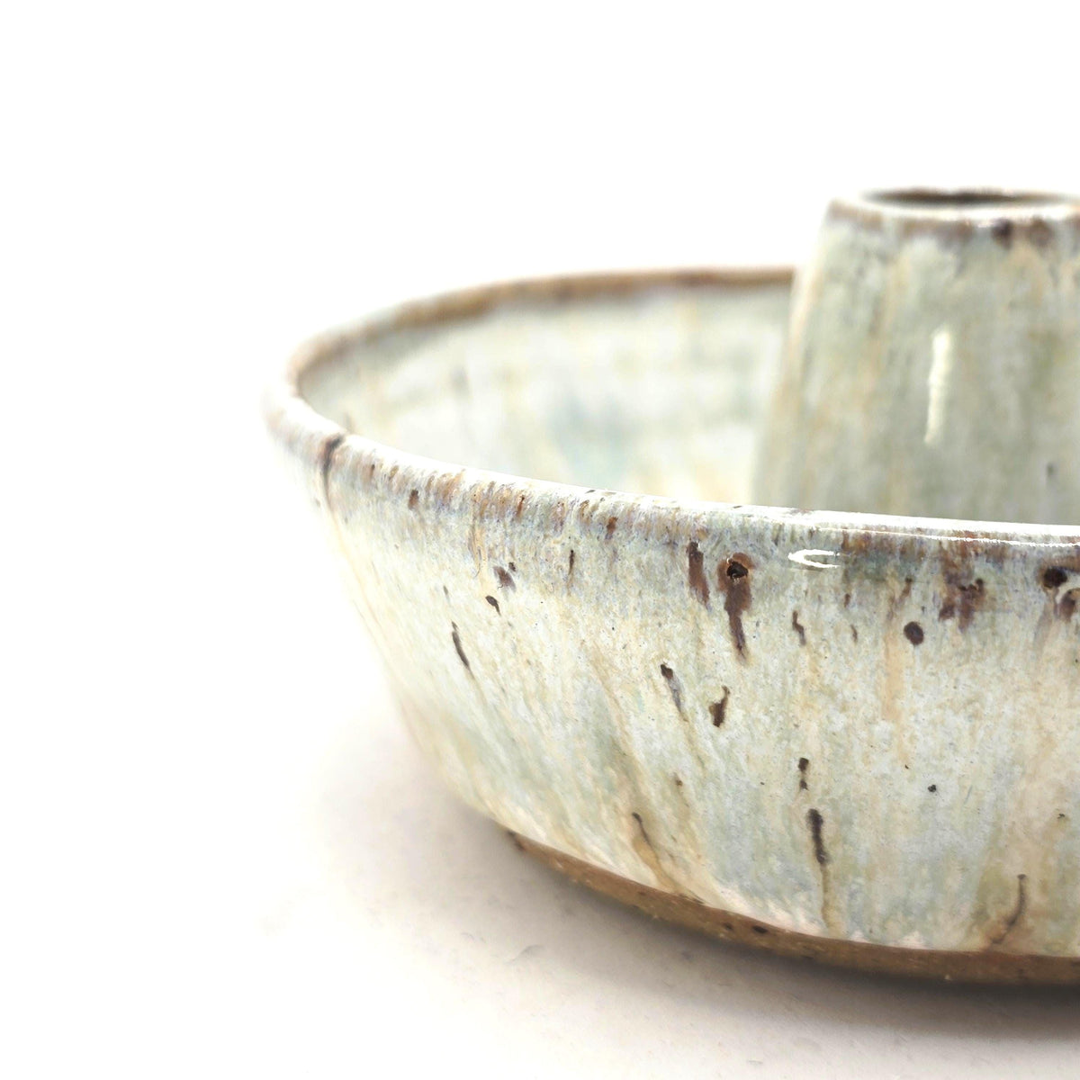 Handmade Stoneware Single Serving Olive Dish / Bowl, Speckled Cream & Sage Green Glaze, Toasty Stoneware.