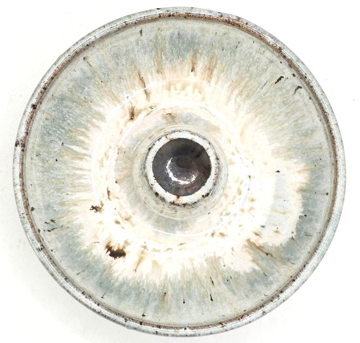 Handmade Stoneware Single Serving Olive Dish / Bowl, Speckled Cream & Sage Green Glaze, Toasty Stoneware.