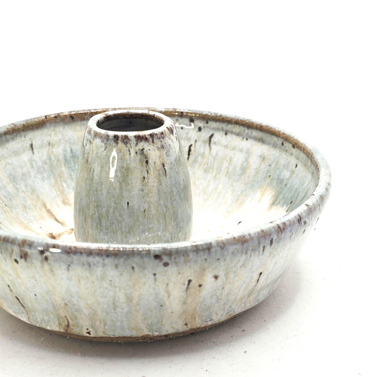 Handmade Stoneware Single Serving Olive Dish / Bowl, Speckled Cream & Sage Green Glaze, Toasty Stoneware.
